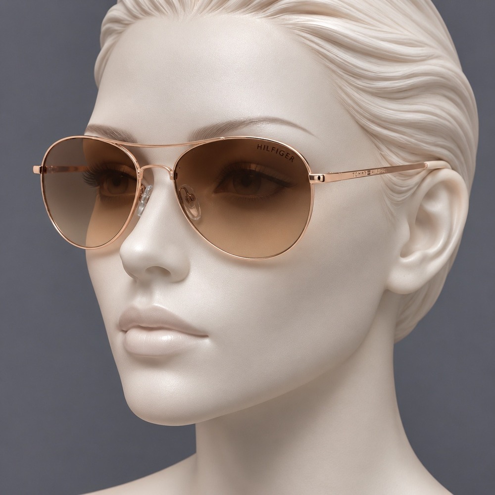 Tommy Hilfiger Sunglasses Womens WP OL601 Rose Gold Brown Aviator 57-17-148